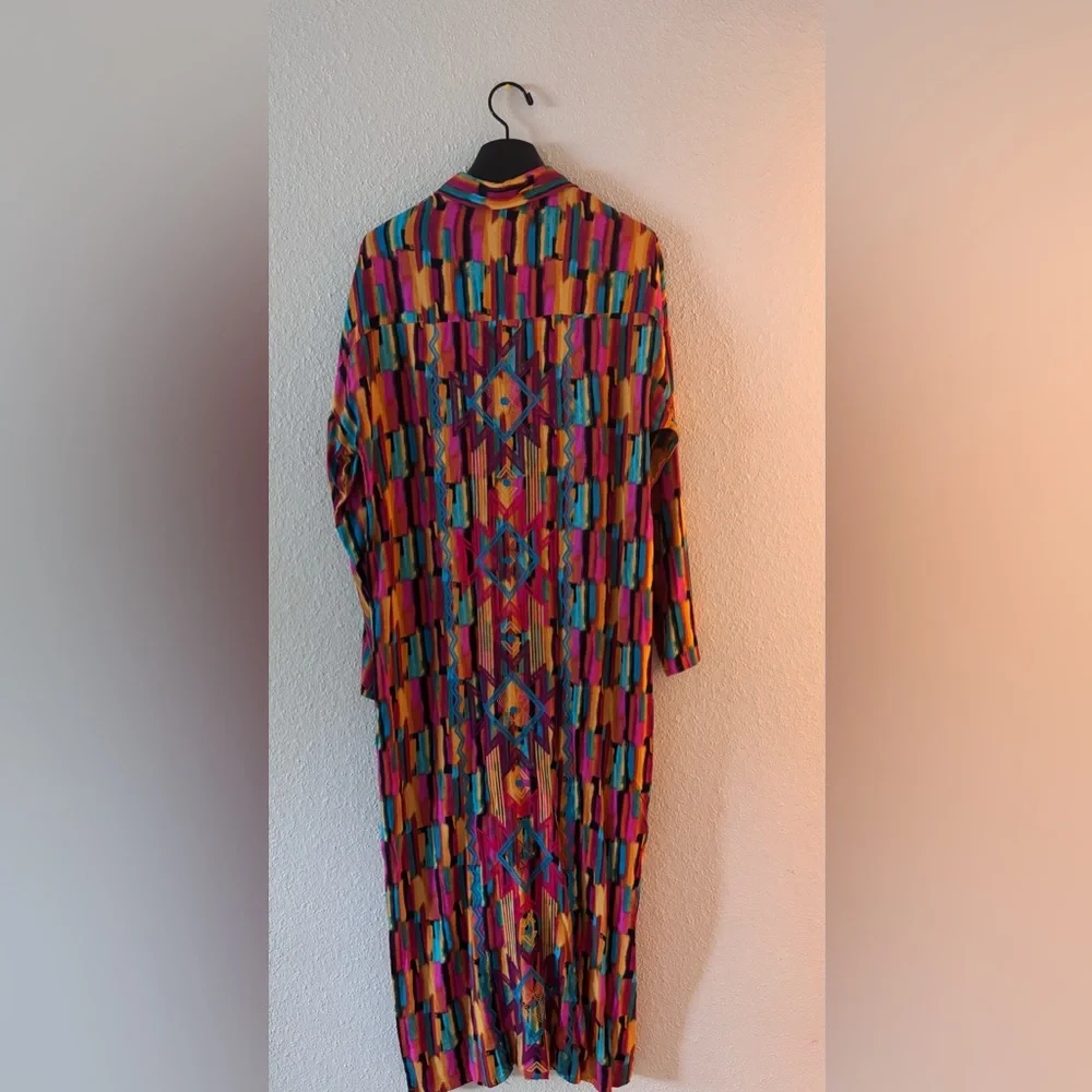 Savanna Jane Bohemian Shirt Maxi Dress Back Embroidery M
